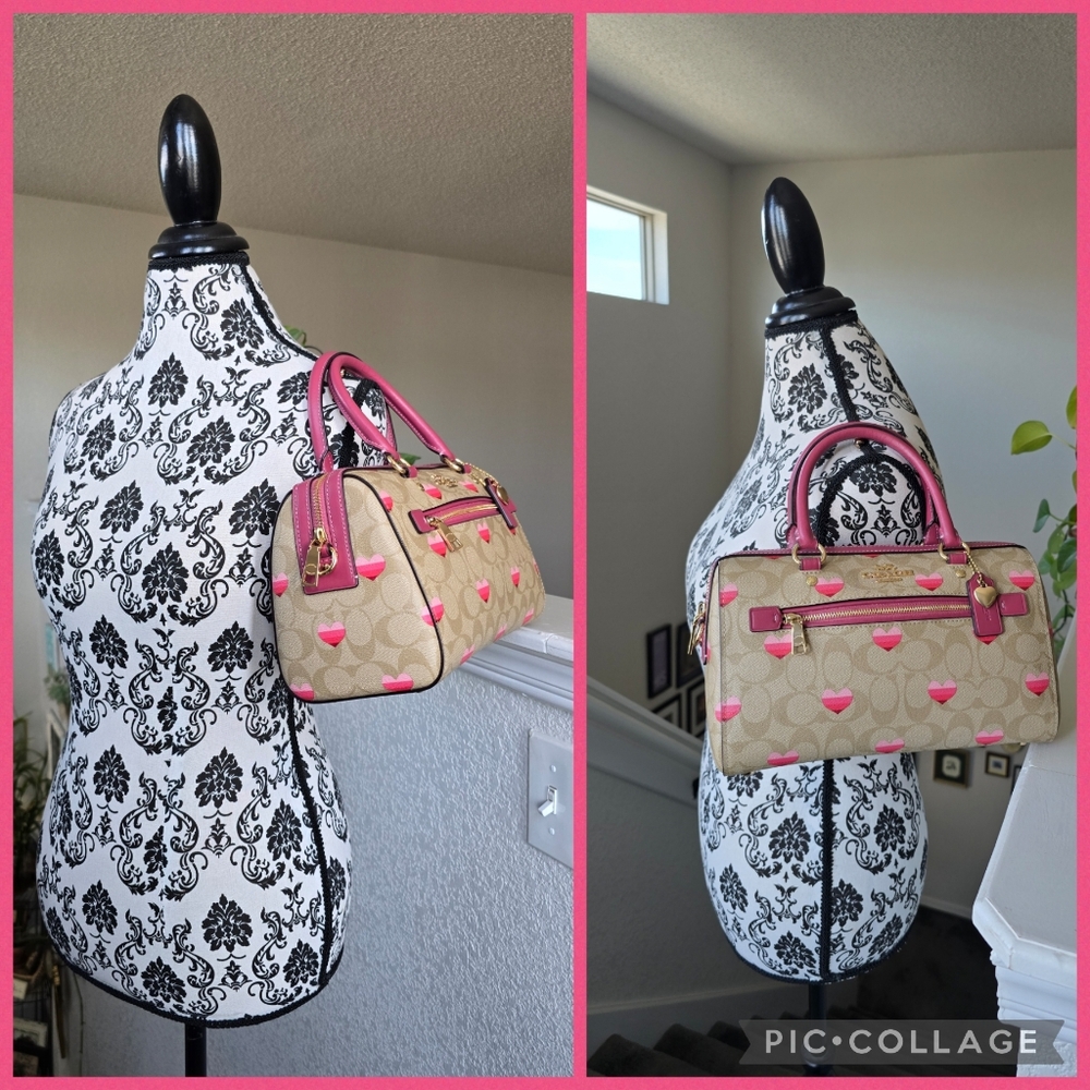 Coach Rowan Pink And Tan Heart Satchel/ Crossbody - Picture 4 of 17